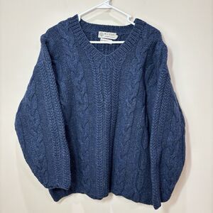 Woodland Handknit Sweater Wool Silk Women S/M Blue Ireland Fisherman Cable Knit